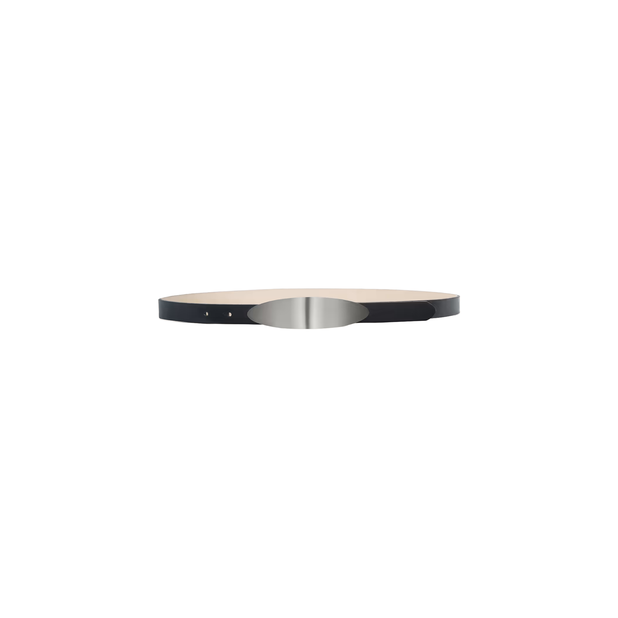 A Maroux Leather Belt with a metallic silver buckle and a black leather strap, viewed from the side against a plain white background.