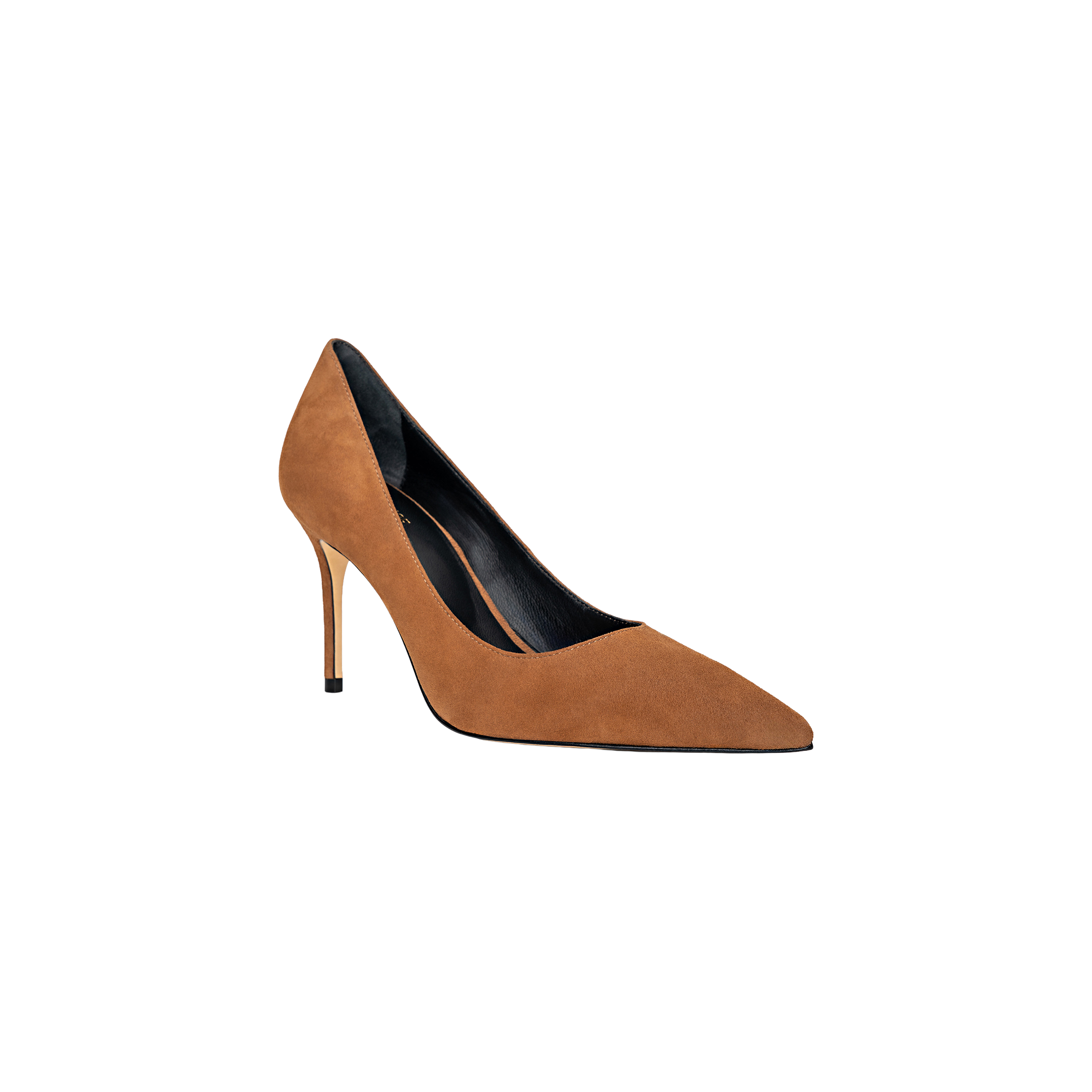 The Maelle Suede Pump, featuring a pointed toe and elegant stiletto heel in tan suede, is displayed against a plain white background.