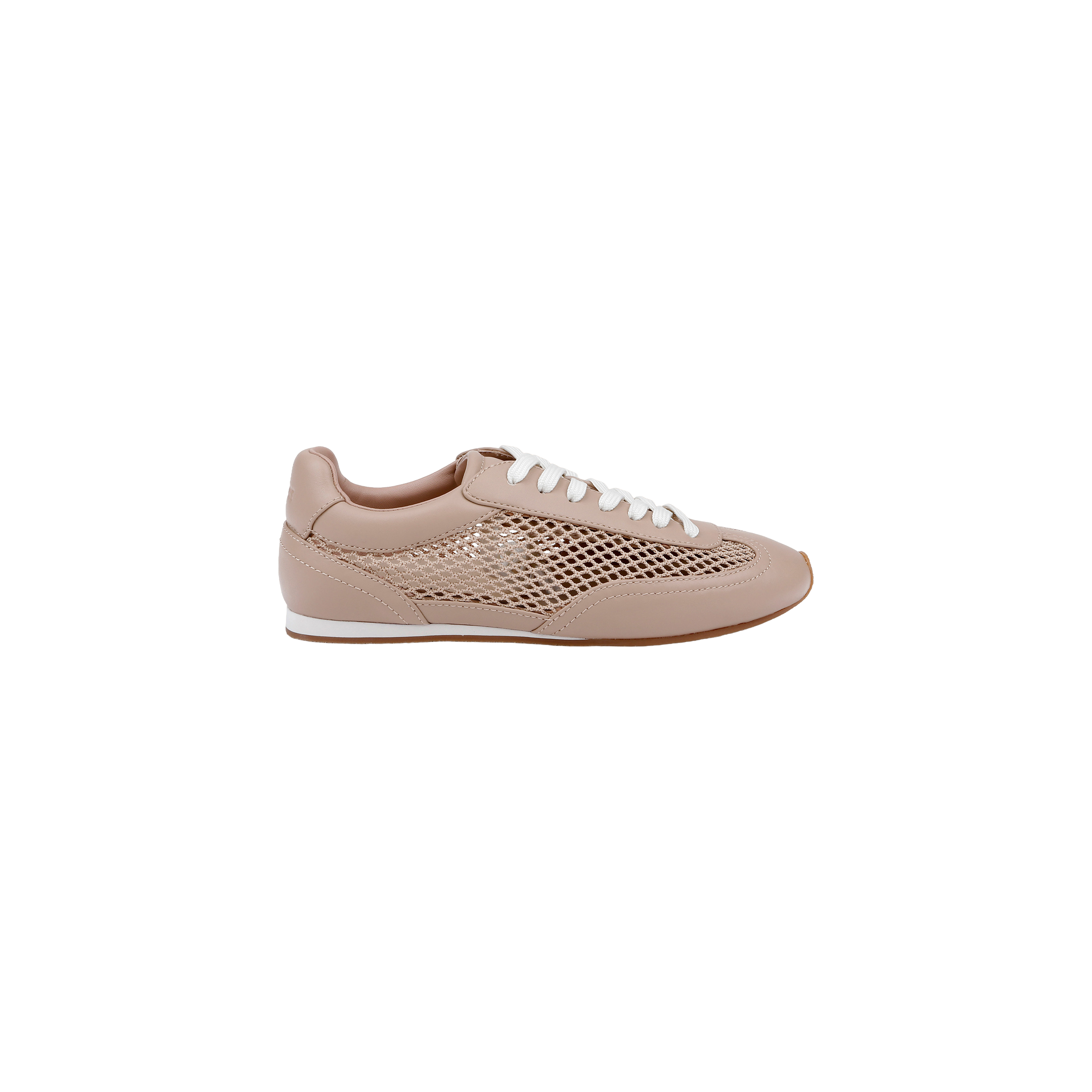 The Jarah Sneaker is shown in a side profile view against a plain white background, featuring a beige colorway with white laces, mesh side panels, and a retro-inspired design.