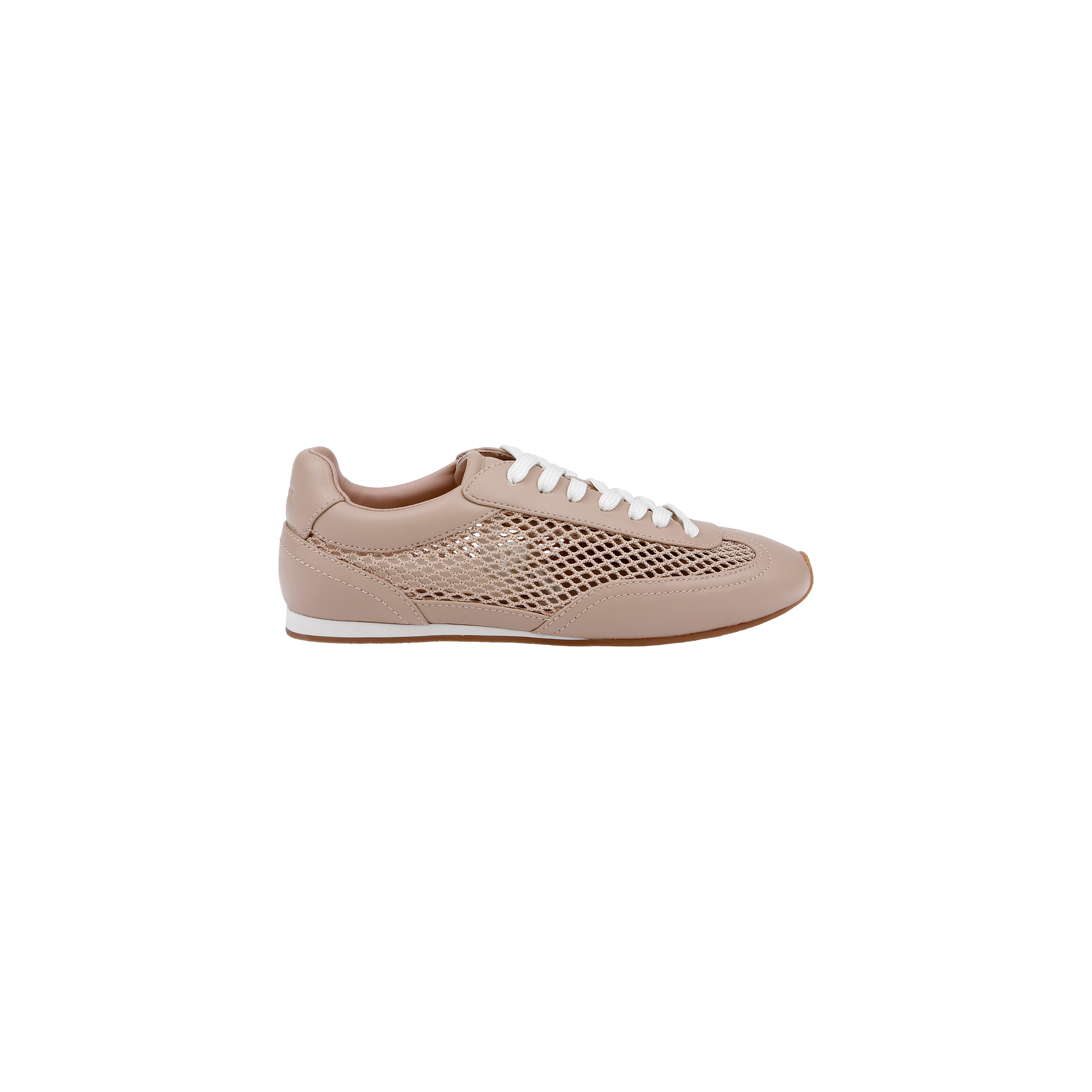 The Jarah Sneaker features a retro-inspired design in beige, with white laces and a mesh side panel, shown against a plain white background.