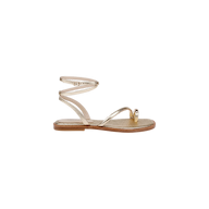 Mariana Leather Sandal in gold lizard-embossed leather, featuring an ankle strap, toe loop, and thin sole, shown on a white background.
