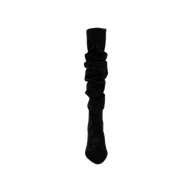 The Fletcher Boot, a single black suede knee-high boot with a block heel, is shown from the front against a plain white background, radiating effortless bohemian chic style.