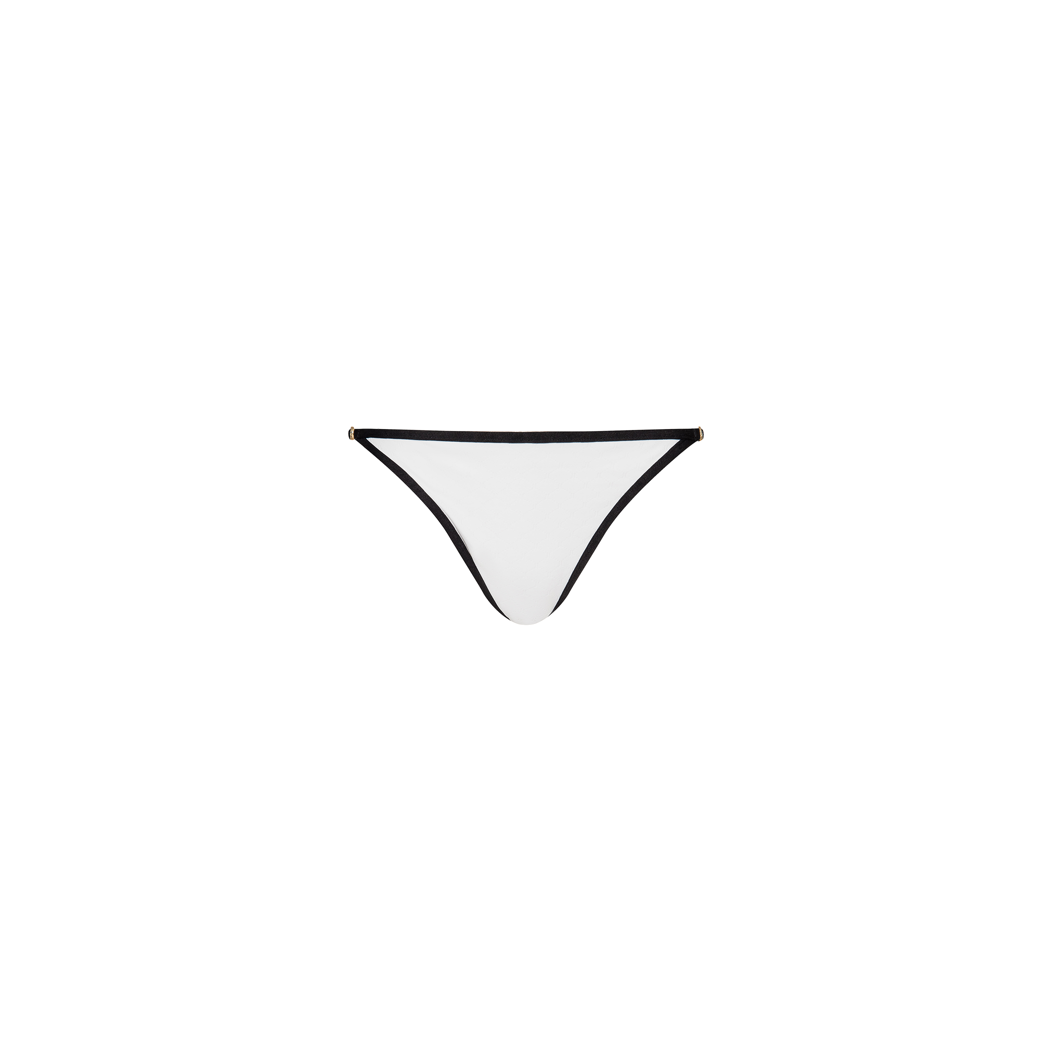 The Violet String Bikini Bottom features a minimalist white design accented with a thin black waistband and trim, shown against a plain white background.