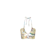 Sirena Bikini Top featuring a butterfly print, halter neckline with adjustable neck ties, and a keyhole cutout at the front, displayed on a plain white background.