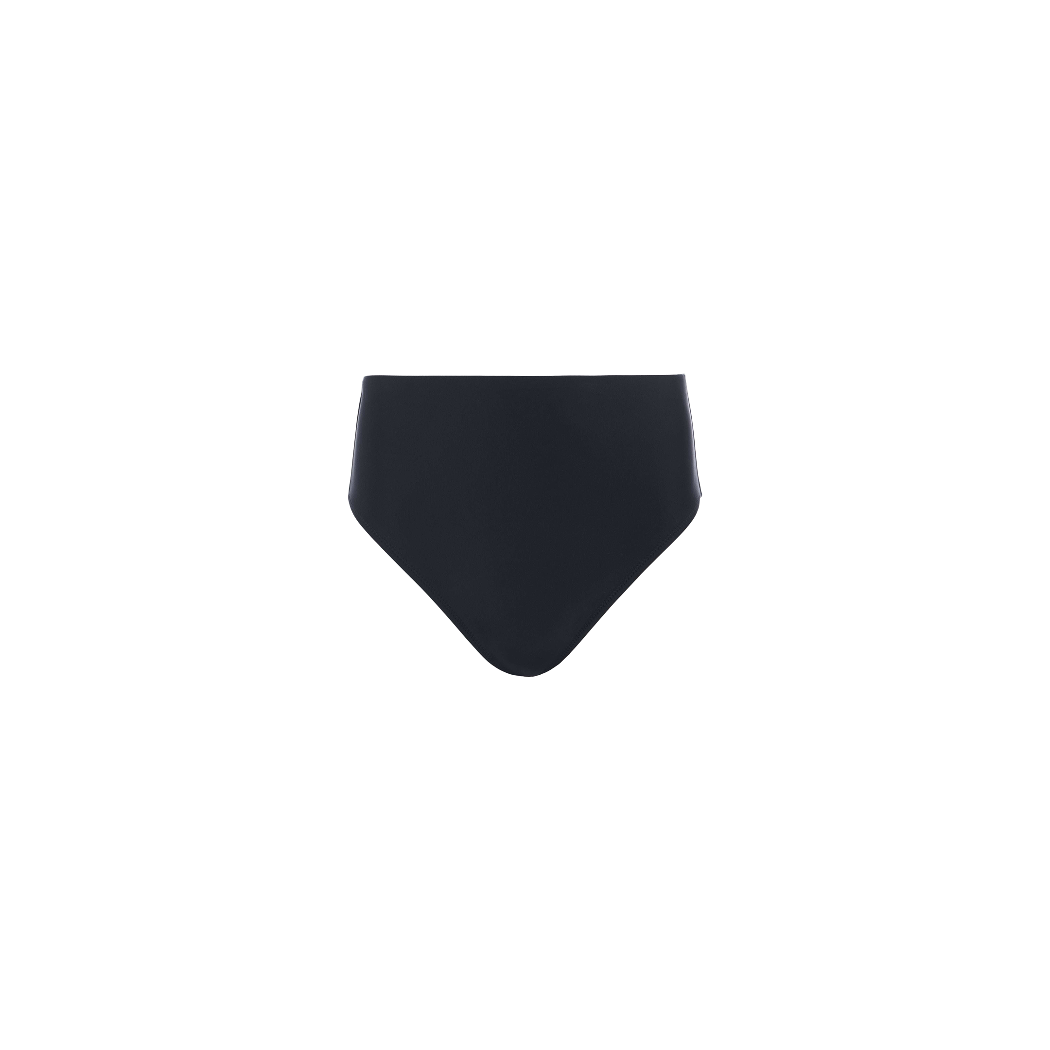 The Vanessa High-Waisted Bikini Bottom is a versatile black swimwear piece featuring a high-waisted design and moderate coverage, displayed on a white background.