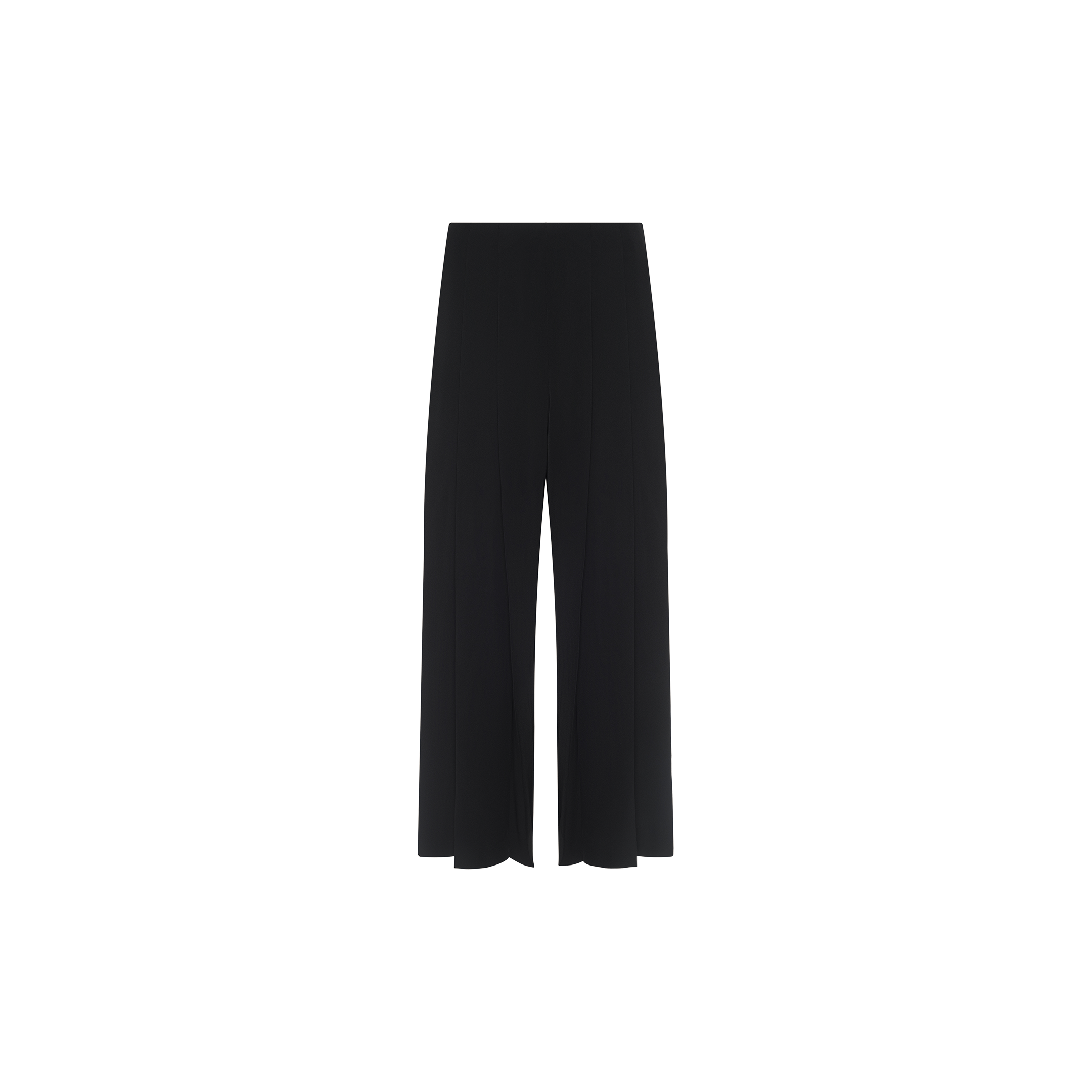 The Novalynn Cropped Pleated Pant is a black wide-leg trouser with a high-waisted fit, showcased against a plain white background. Featuring a simple, minimalist design, these pants have no visible pockets or embellishments.
