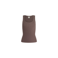 Adira Scoopneck Tank—sleeveless brown stretch rib tank top with a scoopneck design, displayed against a plain white background.