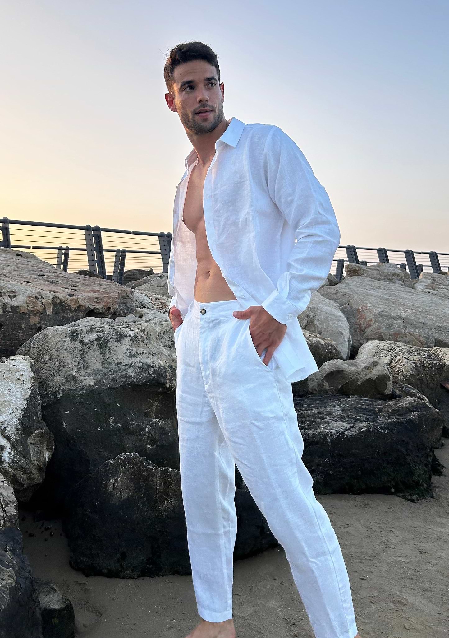 DANNY LINEN WHITE - TROUSERES