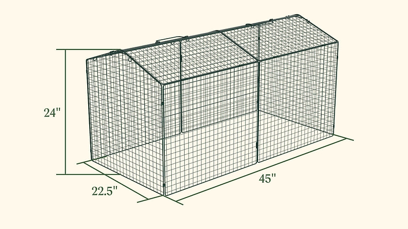 Wire Garden Bed Cloche dimensions: 45" long, 22.5" wide, 24" high