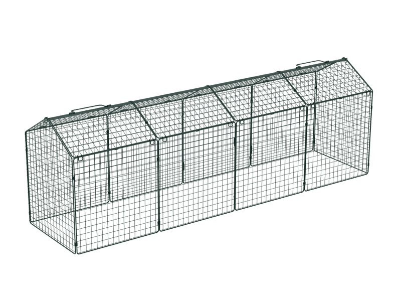 Vego Garden modular wire cloche configured as a long row for plant protection