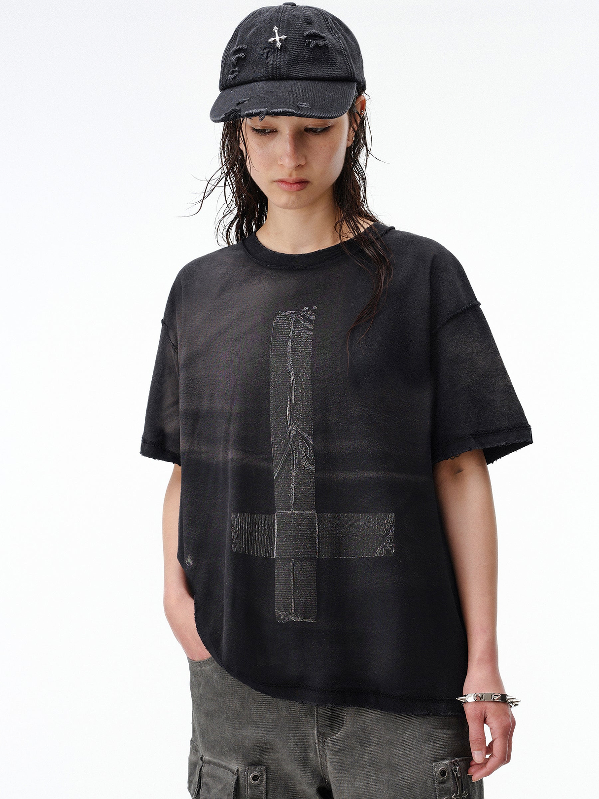 トップス HIAND Detachable Tulle Back Shirt Black Hostage Boxy T-Shirt – DROP DEAD CLOTHING