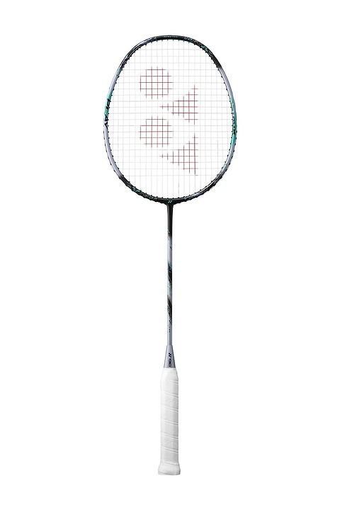 The Yonex Astrox 88 Play 4U Gen 3 2024 Badminton Racket by Yonex features an ISOMETRIC design, a white grip, and a dark frame. It includes strings with a red logo centered on them.