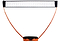 The Sure Shot Quick Fit 3 in 1 Garden Net Set features an orange and black frame with a sturdy black base. Curved orange poles support the net, offering a lightweight, simple design for easy setup and transport, ideal for any multi-sport net system needs.