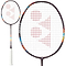 The Yonex Nanoflare 700 Tour 4U Badminton Racket in Midnight Purple features a white grip, dark frame with colorful accents, and red logo on the strings. A close-up of the head highlights its advanced player-oriented design.