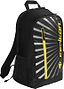 The Carlton Team Badminton Backpack in Black and Yellow features a stylish design with white radiating lines, a yellow zipper, and yellow “Carlton” branding on the front pocket. It also includes functional details like side mesh pockets, making it an ideal racket bag for both style and practicality.