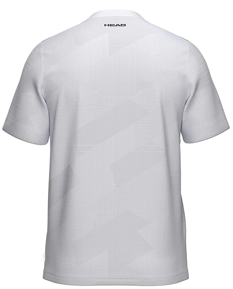 The HEAD Pro Mens Badminton T-Shirt - PUXP is a white short-sleeve performance top with subtle geometric patterns and the HEAD logo near the neckline—ideal breathable sportswear for both on and off the court.