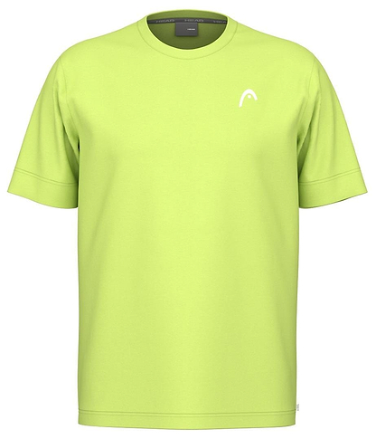The HEAD Slice II Mens Badminton T-Shirt - LL is plain lime green with a small white left-chest logo, features a crew neckline, and offers moisture-wicking comfort—no extra patterns or designs.