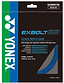The Yonex Exbolt 65 Badminton String in blue, with a gauge of 0.65mm and a length of 10m/33ft, highlights impressive FORGED FIBER technology. It offers quick repulsion, durable performance, and enhanced smashing power potential. Additional features include excellent hitting sound, shock absorption, and control. Made in Japan by Yonex.