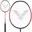 The Victor Thruster Ryuga CLS C 4U Badminton Racket in black and red features an oval Power Box frame and a bold black logo woven into its white strings.