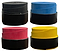 Three coiled rolls of BadmintonHQ Badminton Overgrip (3 Pack) are displayed in black, blue, and red, each with a black strip at the bottom, set against a white background.