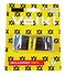 A yellow package showcases the Volkl Contour Replacement Badminton Grip - Black, perfect for players focused on control, with a black grip roll inside. The background is adorned with a repeating Volkl logo pattern, and "REPLACEMENT GRIPS" stands out in red, highlighting its performance-oriented design.