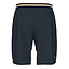 HEAD Performance Men's Badminton Shorts in navy blue showcase a minimalist design with a black and yellow striped waistband, as seen from the back. Crafted with 4-way stretch fabric and equipped with Moisture Transfer Microfiber technology, they ensure optimal comfort.