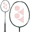 A Yonex Astrox Light 43i 5U Badminton Racket by Yonex in dark green, featuring a black handle and frame, red Yonex logo on a white strung head, shown fully and with a close-up of its lightweight hi-flex shaft.