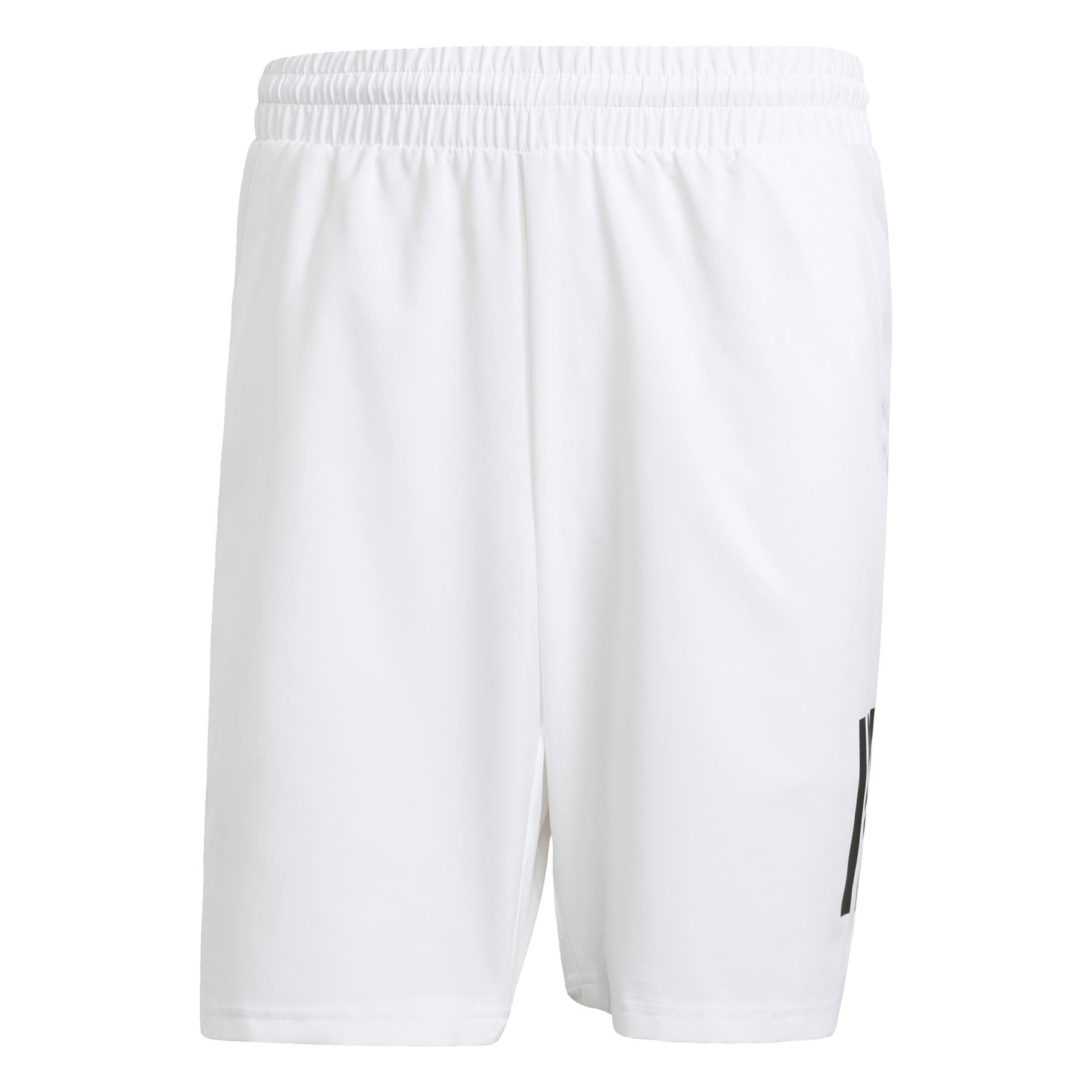 The adidas Men's 3 Stripe Badminton Shorts in white are ideal for the court, featuring a moisture-wicking fabric to keep you cool. An elastic waistband and subtle black logo near one hem provide style and functionality.