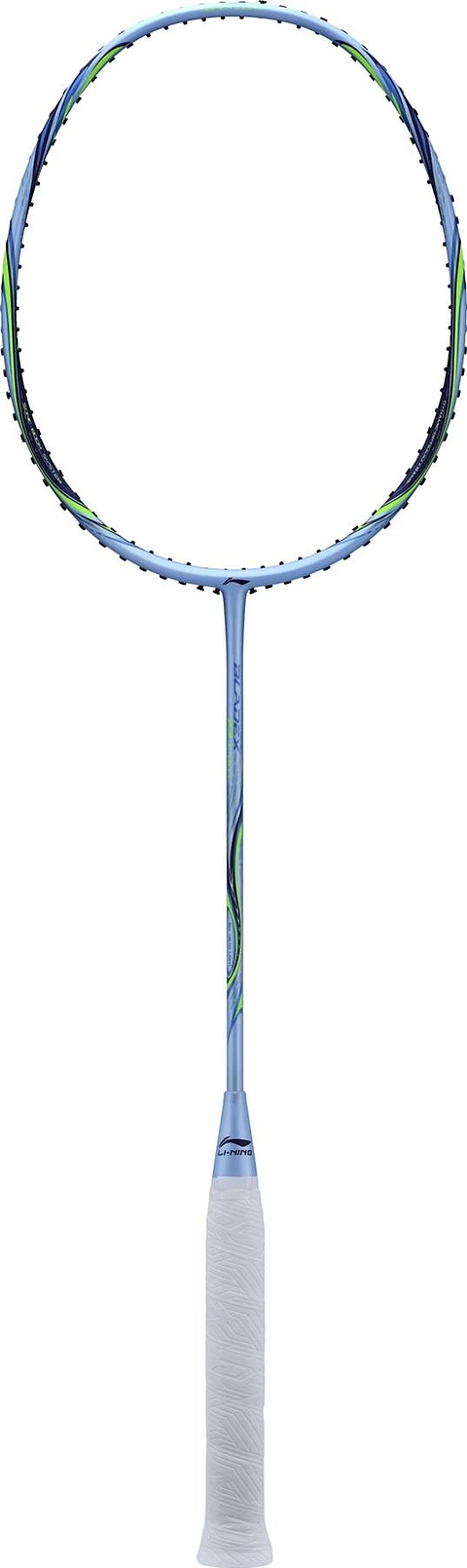 A Li-Ning BladeX 73-Light 6U Badminton Racket in Flower Blue with a white grip, shown vertically against a plain white background.
