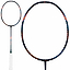 The Li-Ning Axforce 90 3U Badminton Racket - Black is displayed with a white grip and orange-blue accents on the carbon fibre frame, highlighting its head-heavy balance, shown fully and close-up against a white background.