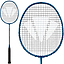 A Carlton 3.7 Team I G6 5U Badminton Racket in blue, featuring a black handle and a white string design, is displayed both in full view and as a close-up of the racket head.