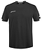 The Babolat Play Men's Crew Neck Badminton T-Shirt in black, by Babolat, features white accents on the sleeves and a small logo on the chest and sleeve. Made with Fiber Dry technology, this athletic T-shirt offers both comfort and style for any match.