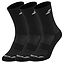 Three black Babolat athletic socks from the Long 3 Pack Badminton series are beautifully displayed, highlighting their ventilated zones for enhanced comfort and support. Each sock features a white logo near the top, along with "Balega" text on the toe area, positioned in a slightly overlapping row. Ideal for those seeking optimal performance and style.