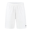 The K-Swiss Hypercourt Men's Shorts in white are designed with an elastic waistband for comfort. They showcase a small black logo near the bottom hem, inspired by the K-Swiss Hypercourt line, enhancing their performance clothing appeal against a clean white background.