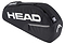The HEAD BASE 3 Racket Badminton Bag S - BK is a sleek black bag with a large white "HEAD" logo, featuring a zippered compartment, reinforced construction, and adjustable shoulder straps, ideal for carrying sports equipment like tennis rackets.