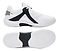 Kanso Equilibrium EQx3 Badminton Shoes feature a white design with black accents and Speedlight Foam for superior shock absorption. Mesh panels and a bold black support structure define the upper, while the textured sole ensures grip. "Kanso" branding adds to the modern, sporty aesthetic.