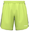 The HEAD Power Men's Badminton Shorts - LL are bright green with black side panels, featuring advanced moisture transfer technology and an elastic waistband. "HEAD" is printed in white on the bottom-right corner for a stylish and comfortable look.