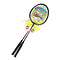 The HGL Recreation 2 Player Badminton Set features two lightweight aluminum rackets with black handles and comes with a pair of durable yellow nylon shuttlecocks. This set is specifically designed for children, featuring vibrant branding on the packaging to attract young players.