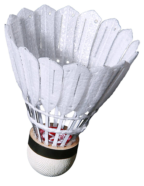 A Victor New Carbonsonic Max NCS badminton shuttlecock—featuring a white synthetic feather-like skirt, cork base, and black band—is isolated on a white background.