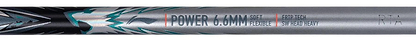 Close-up of the Li-Ning Axforce 70 5U Badminton Racket (Black/Silver) shaft with blue-silver flame graphics, labeled "POWER & MAIN," "SOFT FLEXIBLE," and "FERRITECH SHAFTED TECHNOLOGY," featuring Wing Stabiliser tech.
