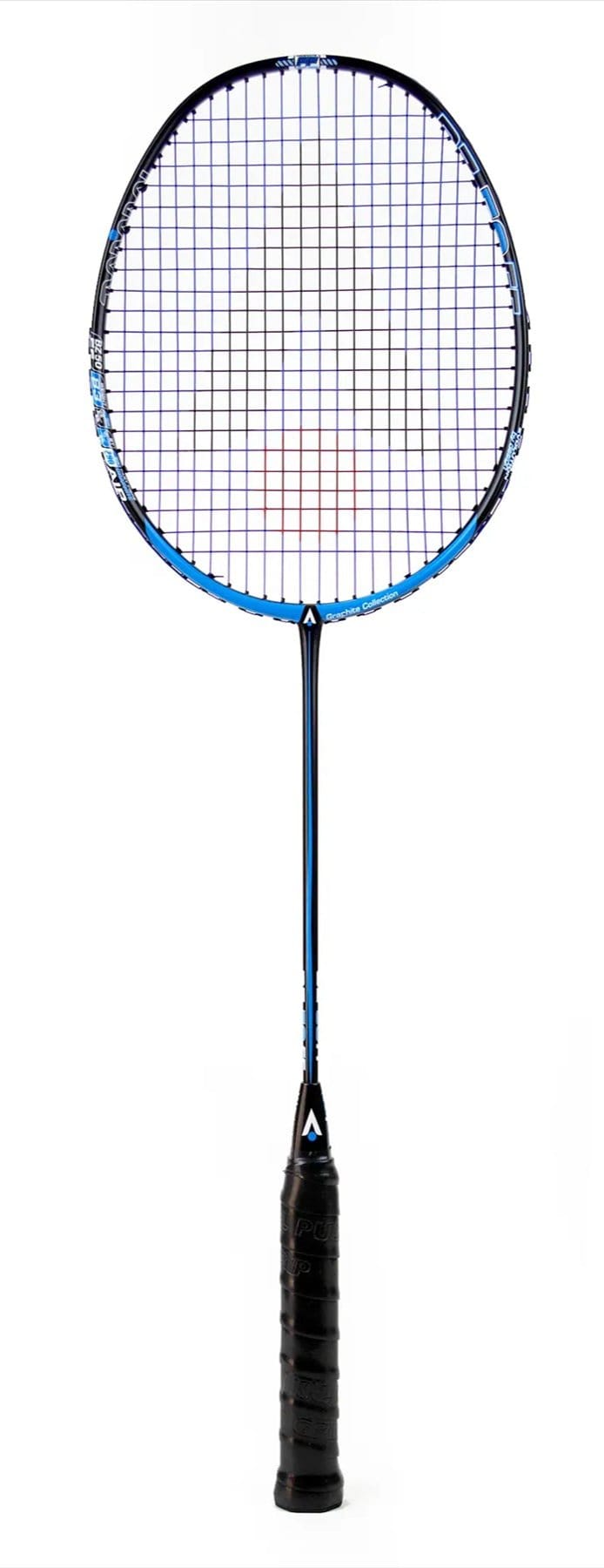 The Karakal Black Zone BZ 50 2.1 badminton racket features Fast Fibre Graphite construction with a black and blue design. It has an isometric square head for better accuracy, a grid-like string pattern, and a black handle with grip on a plain white background.