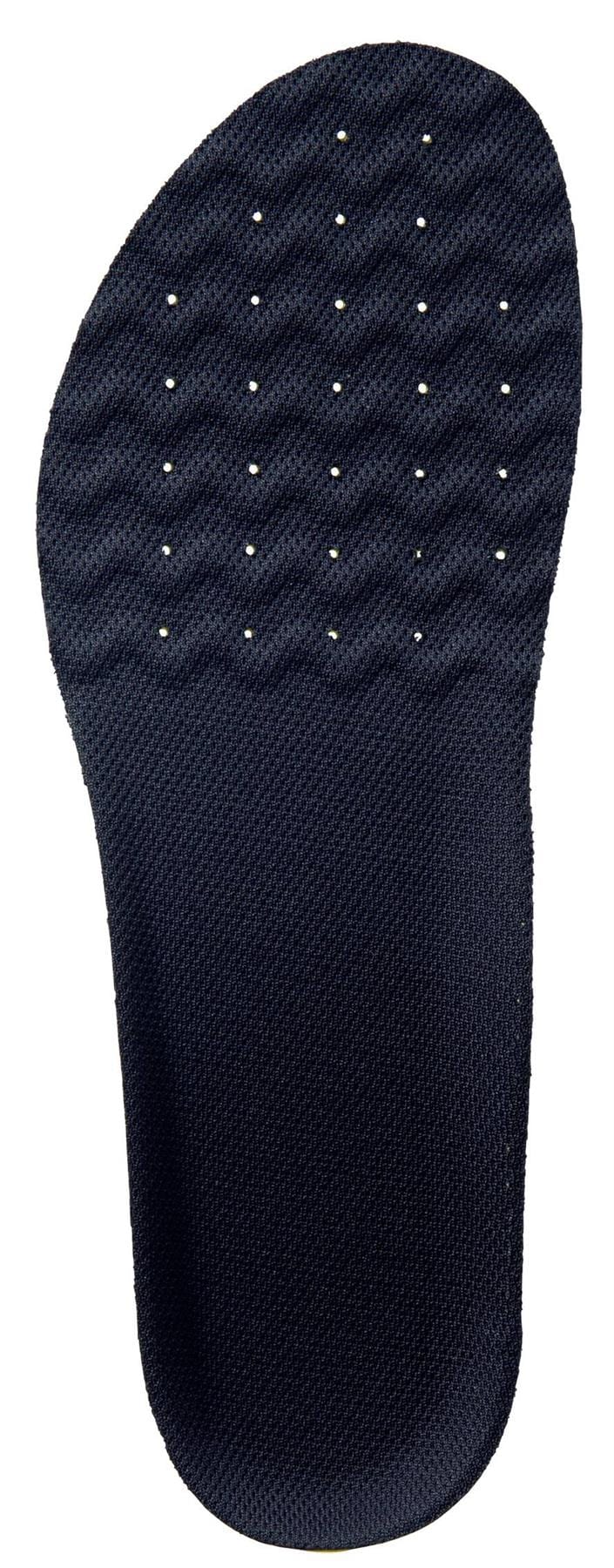 The Yonex AC195 Power Cushion+ Badminton Insoles by Yonex feature a black, textured surface with forefoot ventilation holes, offering lightweight comfort, breathability, and superior shock absorption for court sports.