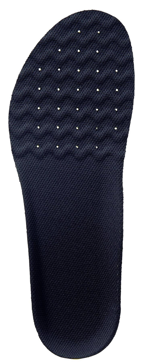 The Yonex AC195 Power Cushion+ Badminton Insoles by Yonex feature a black, textured surface with forefoot ventilation holes, offering lightweight comfort, breathability, and superior shock absorption for court sports.