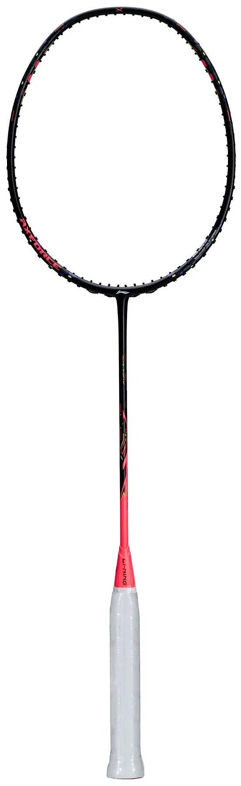 A Li-Ning Axforce 40 4U Badminton Racket in black and red, displayed vertically against a white background.