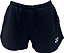 The Yonex YST2024 Womens Badminton Shorts in black feature a drawstring waistband, small white Yonex logo on the lower left leg, loose fit, and quick-drying breathable sports fabric. Brand: Yonex. Displayed against a white background.