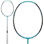 The Li-Ning BladeX 700 5U Badminton Racket—Turquoise, features a white grip, black strings, colorful frame accents, and is shown in full and close-up views. Designed by Li-Ning with a head-heavy balance for advanced players.