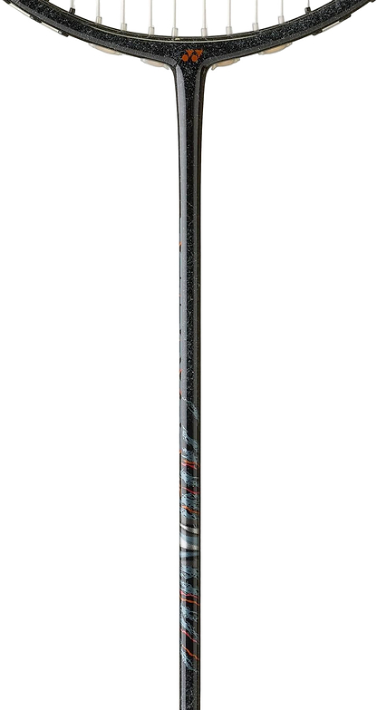 Close-up of the shaft and head of the Yonex Astrox 99 Game 4U Badminton Racket in Black/Green, highlighting its Rotational Generator System, against a plain white background.