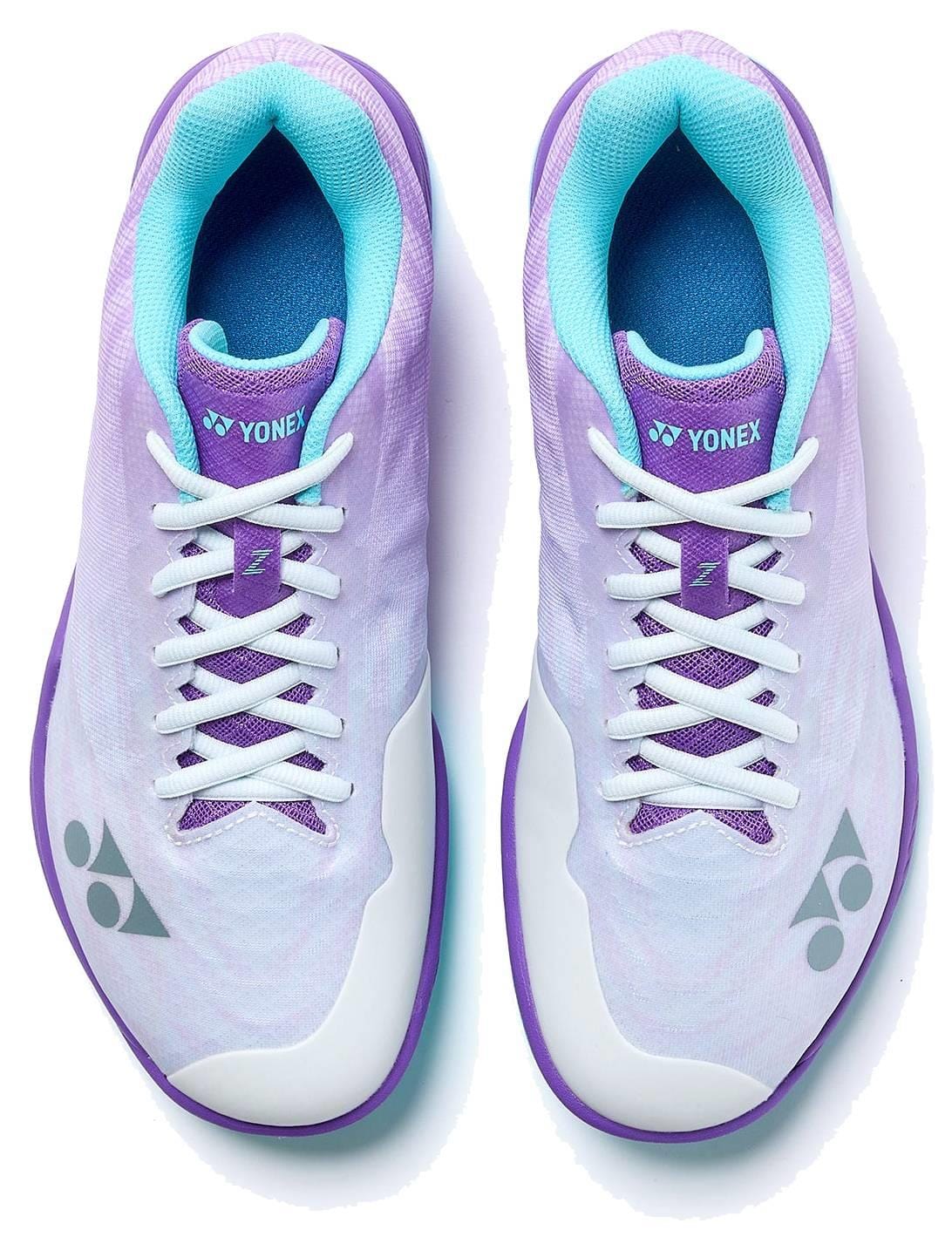 A pair of Yonex Power Cushion Aerus Z2 Wide Men's Badminton Shoes in indigo with Yonex logos on the tongues and sides, viewed from above.