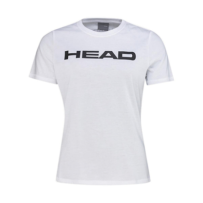 The HEAD Women's Club Basic Badminton T-Shirt in white is a versatile piece for women's sportswear. It prominently displays the word "HEAD" in bold black letters across the chest. Crafted from a comfortable polyester cotton blend, this shirt is ideal for both active play and casual wear.