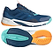 A navy adidas Crazyflight 6 men's indoor badminton shoe is shown from the side, highlighting teal and orange accents, a white midsole, and textured sole. The other shoe displays its colorful patterned outsole.